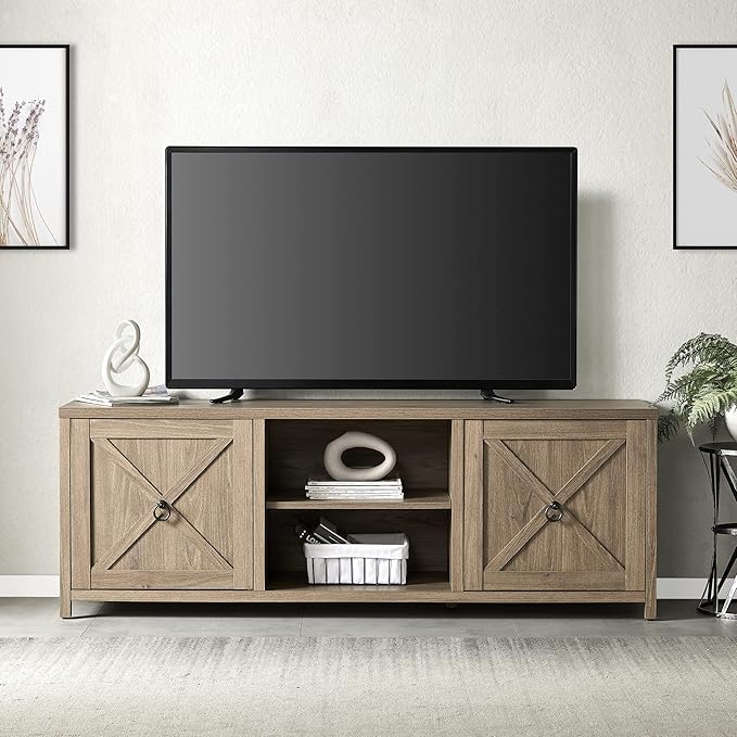 Henn&Hart Rectangular TV Stand for TV's up to 80" in Antiqued Gray Oak, TV Stands for the Living Room - LeafyLoom