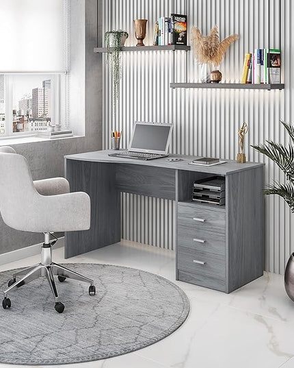 Techni Mobili RTA-8404-GRY Classic Computer Desk with Multiple Drawers, 51.2" W x 23.6" D x 29.5" H, Grey - LeafyLoom
