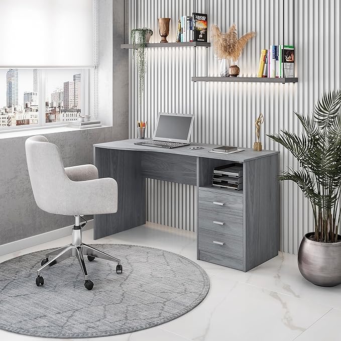 Techni Mobili RTA-8404-GRY Classic Computer Desk with Multiple Drawers, 51.2" W x 23.6" D x 29.5" H, Grey - LeafyLoom