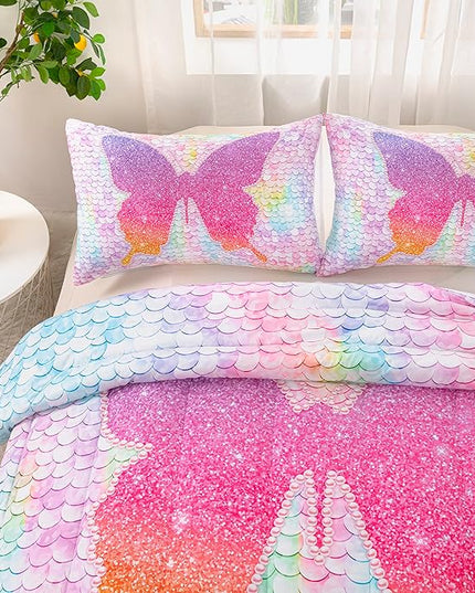 CVHOUSE Butterfly Bedding Set,Butterfly Comforter Queen,Butterfly Comforter Set for Girls Kids Teens,Butterflies Quilt Set with 1 Comforter and 2 Pillow Cases- 3 Piece - LeafyLoom