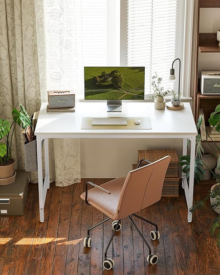 CubiCubi Computer Desk 40" Study Writing Table for Home Office, Modern Simple Style PC Desk, White Metal Frame, White - LeafyLoom