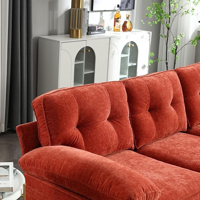 L Shaped Convertible Sleeper Sectional Sofa with Reversible Chaise, 3 Seater Corner Couch Bed with Detachable Pillow Armrest and Golden Metal Legs for Living Room Apartment Small Space - LeafyLoom