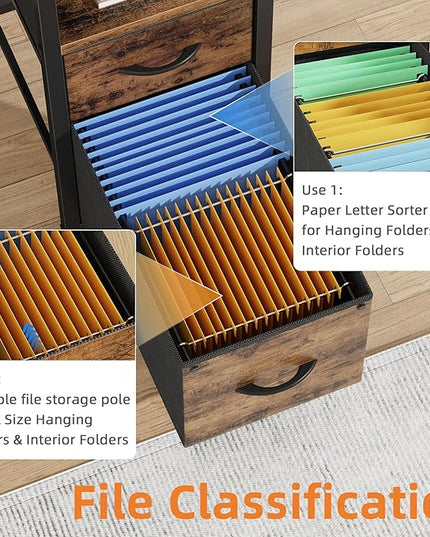 63'' Office Desk with 4 Fabric File Drawers - File Drawer Organization, Computer Work Desk, Study Writing Table, Home Office Workstation, Rustic Brown. - LeafyLoom