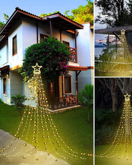 PUHONG Christmas Decoration Outdoor Star String Lights,16.4Ft Christmas Tree Toppers Lights 320 LED 8 Memory Modes with 14" Lighted Star for Halloween Christmas New Year Holiday Birthday(Warm White) PUHONG
