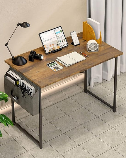YSSOA Computer Desk Home Office Work Study Writing Modern Simple Table with Headphone Hooks, 40 Inch, Deep Brown - LeafyLoom