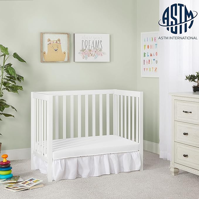 Edgewood 4-In-1 Convertible Mini Crib In White, JPMA Certified, Non-Toxic Finish, New Zealand Pinewood, With 3 Mattress Height Settings, Included 1" Mattress Pad - LeafyLoom