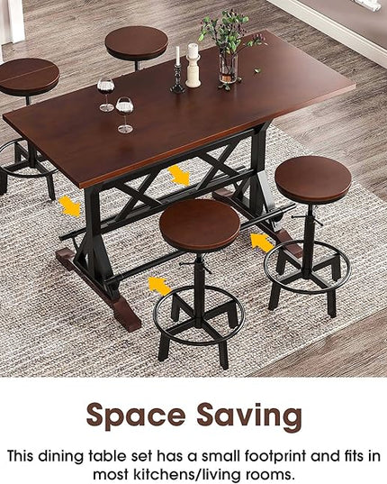 NicBex Dining Table Set for 4 Kitchen Table Set 59" Wooden Sofa Side Table with Adjustable Height Stools, Modern Bar Table and Chairs for Living Room, Dining Room, Espresso - LeafyLoom
