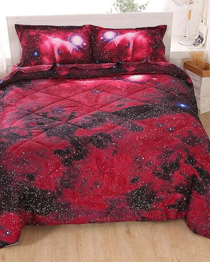 Wowelife 5-Piece Twin Comforter Set for Boys Space, Premium Galaxy Bedding Set Red, 3D Galaxy Comforter Set, Comfortable and Soft Kids Bedding Set - LeafyLoom