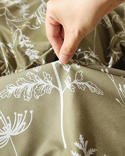 JANZAA Queen Olive Green ,3 PCS Bedding Floral Plant Flowers Printed on Green Comforter Set - LeafyLoom