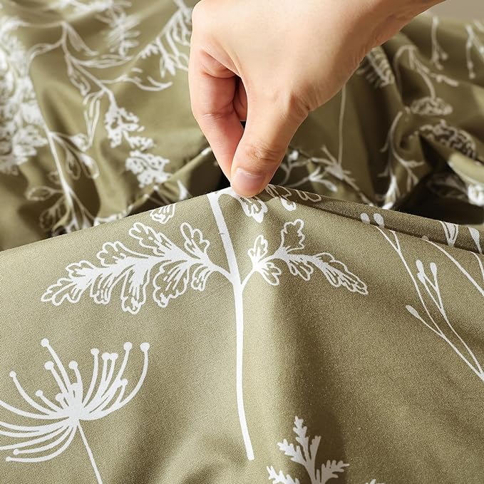 JANZAA Queen Olive Green ,3 PCS Bedding Floral Plant Flowers Printed on Green Comforter Set - LeafyLoom