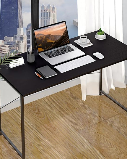 YSSOA Computer Desk Home Office Work Study Writing Modern Simple Table with Headphone Hooks, 47 Inch, Basic Black - LeafyLoom