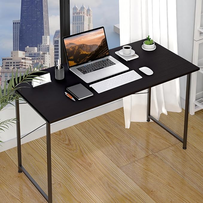 YSSOA Computer Desk Home Office Work Study Writing Modern Simple Table with Headphone Hooks, 47 Inch, Basic Black - LeafyLoom