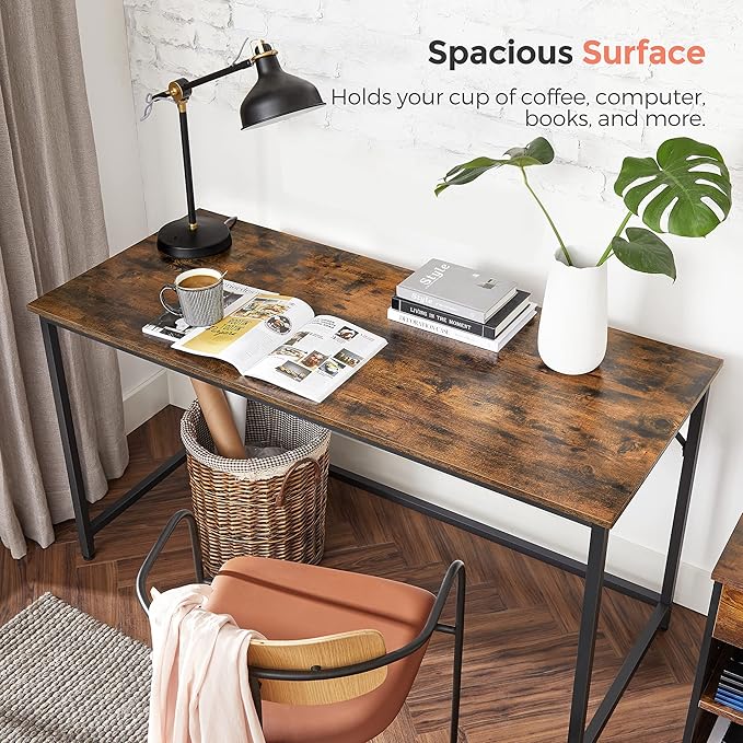 VASAGLE Computer Desk, Gaming Desk, Home Office Desk, for Small Spaces, 23.6 x 55.1 x 29.5 Inches, Industrial Style, Metal Frame, Rustic Brown and Black ULWD043B01 - LeafyLoom