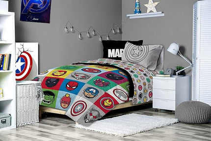 Jay Franco Marvel Avengers Pop 5 Piece Twin Size Bed Set - includes Comforter & Sheet Set - Super Soft Fade Resistant Microfiber (Official Marvel Product) - LeafyLoom