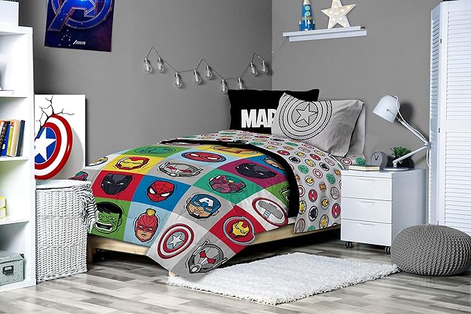 Jay Franco Marvel Avengers Pop 5 Piece Twin Size Bed Set - includes Comforter & Sheet Set - Super Soft Fade Resistant Microfiber (Official Marvel Product) - LeafyLoom