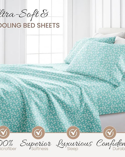 Linen Market 4 Piece Twin Bedding Sheet Set (Wheatfield Pale Blue) - Sleep Better Than Ever with These Ultra-Soft & Cooling Bed Sheets for Your Twin Size Bed - Deep Pocket Fits 16" Mattress - LeafyLoom
