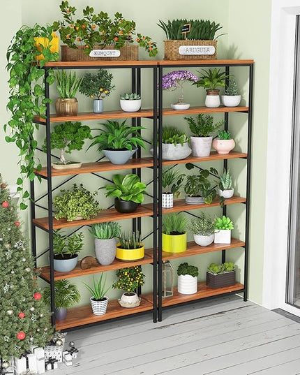 Himimi 6 Tier Industrial Bookshelf, Vintage Standing Storage Shelf, Display Shelving Units, Tall Bookcase, Industrial Metal Book Shelves for Living Room Bedroom and Home Office - LeafyLoom