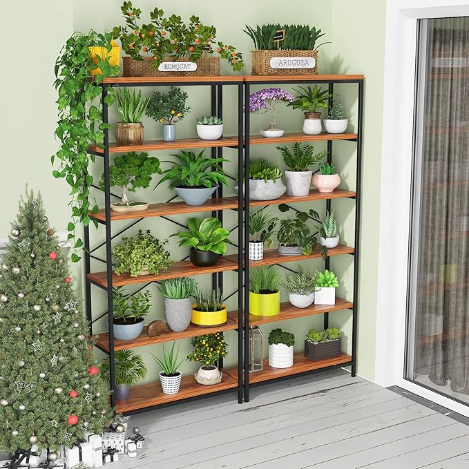 Himimi 6 Tier Industrial Bookshelf, Vintage Standing Storage Shelf, Display Shelving Units, Tall Bookcase, Industrial Metal Book Shelves for Living Room Bedroom and Home Office - LeafyLoom