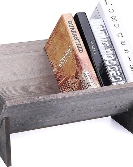 MyGift Rustic Barnwood Gray Desktop Bookcase with Tilted Design, Decorative Storage Organizer Display Bookshelf - LeafyLoom