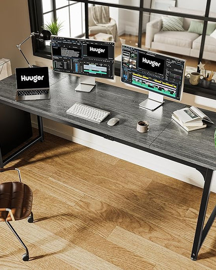 Computer Desk, 70 Inch Office Desk, Gaming Desk with Storage, Writing Desk Work Desk for Home Office, Study, Long Simple Desk, Large Legroom, Metal Frame, Grey - LeafyLoom