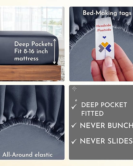 California Design Den Soft 100% Cotton Sheets, Full Size Sheet Sets, 4 Pc, 400 Thread Count Sateen Bedding, Deep Pocket Sheets, Cooling Sheets, Full Size Sheets, Breathable Bed Set (Indigo Navy Blue) - LeafyLoom