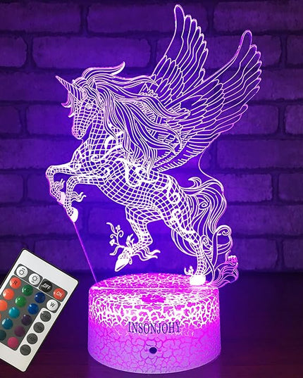 Unicorn Gifts Night Lights for Kids Night Light with Remote & Smart Touch 7 Colors + 16 Colors Changing Dimmable Unicorn Toys 3 4 5 6 7 8 9 Year Old Girl Boy Gifts (Unicorn Pegasus) - LeafyLoom