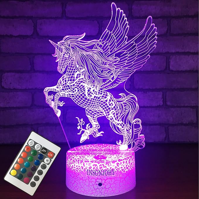 Unicorn Gifts Night Lights for Kids Night Light with Remote & Smart Touch 7 Colors + 16 Colors Changing Dimmable Unicorn Toys 3 4 5 6 7 8 9 Year Old Girl Boy Gifts (Unicorn Pegasus) - LeafyLoom