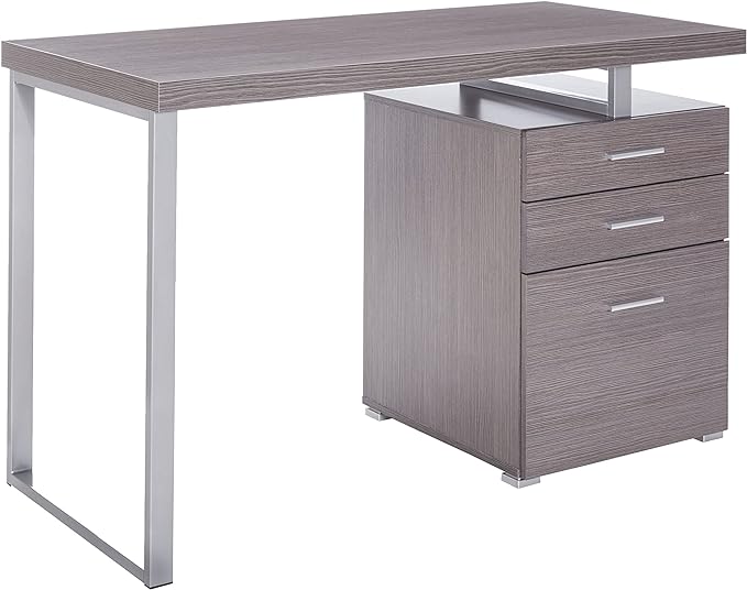 Monarch Specialties Left or Right Facing 47-Inch Modern Home Office Computer Study Writing Desk with Filing Drawer, 48"L, Grey & Silver - LeafyLoom