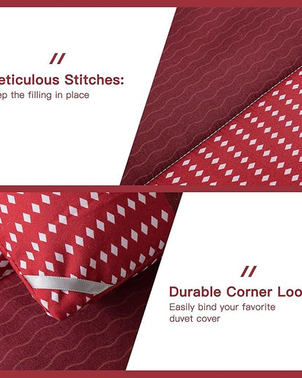 Litanika Red Comforter Set King, 3 Pieces Boy Men Women Girls Christmas Comforter Bedding Set, Burgundy White Colorblock Stripe for Winter (104x90In Comforter & 2 Pillowcases) - LeafyLoom