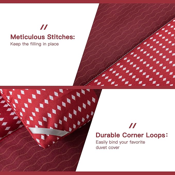 Litanika Red Comforter Set King, 3 Pieces Boy Men Women Girls Christmas Comforter Bedding Set, Burgundy White Colorblock Stripe for Winter (104x90In Comforter & 2 Pillowcases) - LeafyLoom