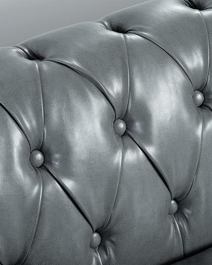 3-Seaters Living Room Clasic Chesterfield Sofa Couch Button Tufted PU Leather Upholstered Sofa&Couch with Luxury Roller Armrest Soild Wood Legs Movable Cushions & Nailhead Decor - LeafyLoom