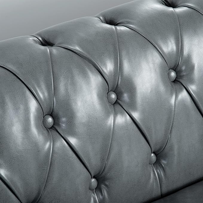 3-Seaters Living Room Clasic Chesterfield Sofa Couch Button Tufted PU Leather Upholstered Sofa&Couch with Luxury Roller Armrest Soild Wood Legs Movable Cushions & Nailhead Decor - LeafyLoom