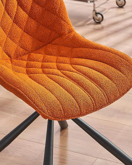 Mid Century Modern Dining Chairs Set of 2, Upholstered Dining Room Chairs with Sturdy Metal Legs, Boucle Armless Accent Side Chairs for Kitchen, Living Room, Orange - LeafyLoom