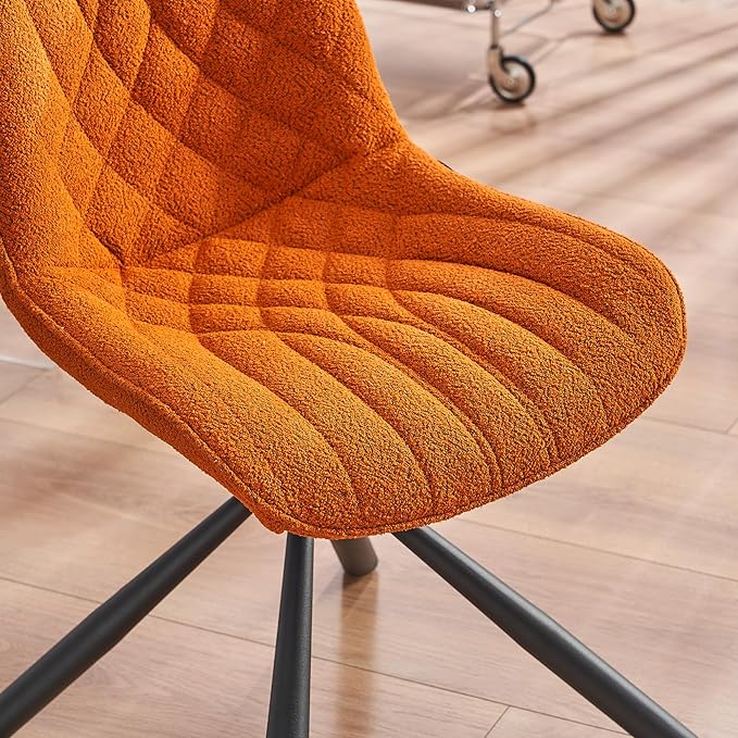 Mid Century Modern Dining Chairs Set of 2, Upholstered Dining Room Chairs with Sturdy Metal Legs, Boucle Armless Accent Side Chairs for Kitchen, Living Room, Orange - LeafyLoom