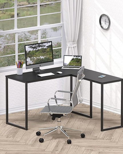 SHW 48-Inch Mission L-Shaped Home Computer Desk, Black - LeafyLoom