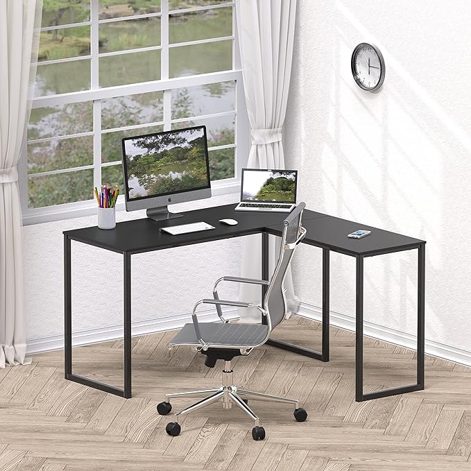 SHW 48-Inch Mission L-Shaped Home Computer Desk, Black - LeafyLoom
