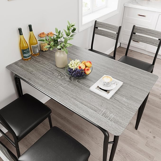 Dining Table for 4, Small Table and Chairs Set of 4, Square Dinette Set for 4, Dinner Table Set, 5 Piece Kitchen & Dining Room Sets for Small Space, Apartment (Gray, Dining Table with 4 Chairs) - LeafyLoom