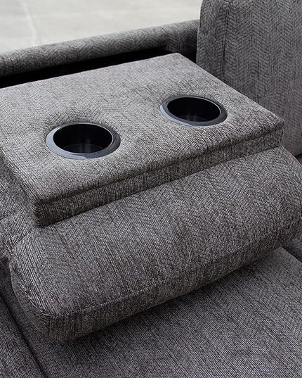 L-Shape Modular Sectional Sofa Chaise Cup Holders and Storage Ottoman, 4-Seater Upholstered Corner Couch for Apartment, Home Living Room Furniture Sets, Light Grey - LeafyLoom