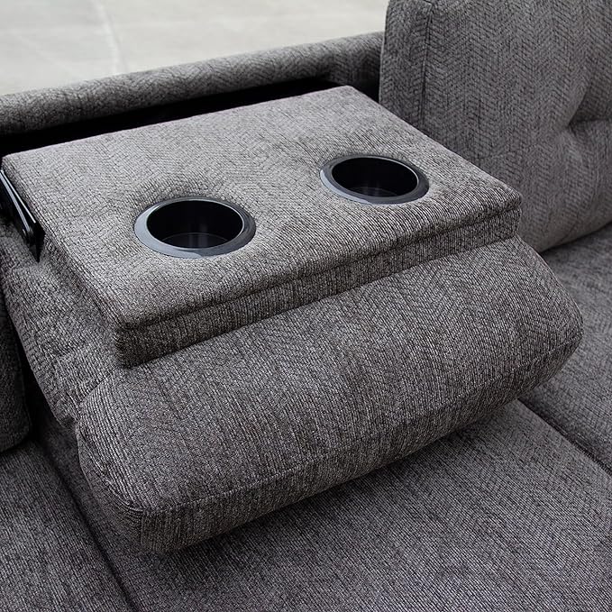L-Shape Modular Sectional Sofa Chaise Cup Holders and Storage Ottoman, 4-Seater Upholstered Corner Couch for Apartment, Home Living Room Furniture Sets, Light Grey - LeafyLoom
