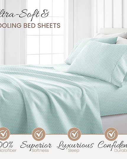 Linen Market 4 Piece Sheet Set Patterned, California King, Puffed Chevron Light Blue - LeafyLoom
