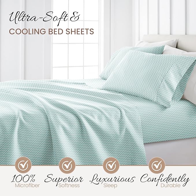 Linen Market 4 Piece Sheet Set Patterned, California King, Puffed Chevron Light Blue - LeafyLoom