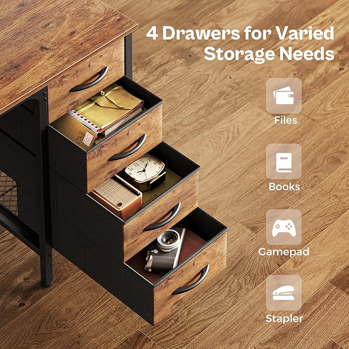 47 Inch Computer Desk with 4 Drawers, Office Desk with Mesh Shelf, Gaming Desk, Large Storage, Writing Desk Work Desk for Home Office, Study, Bedroom, Work from Home, Rustic Brown - LeafyLoom