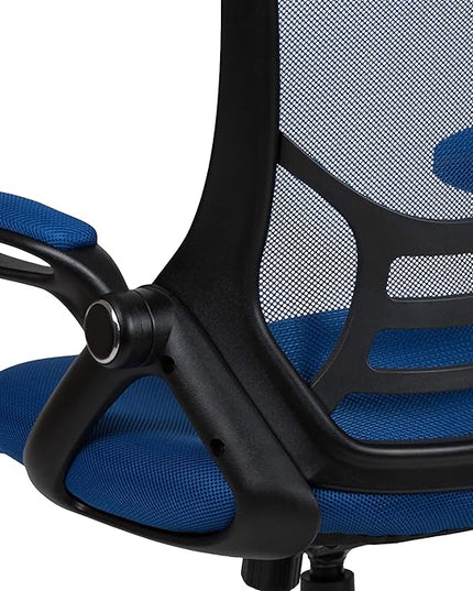 Flash Furniture Porter High-Back Swivel Office Chair with Adjustable Lumbar Support and Seat Height, Ergonomic Mesh Desk Chair with Flip-Up Armrests, Blue/Black - LeafyLoom