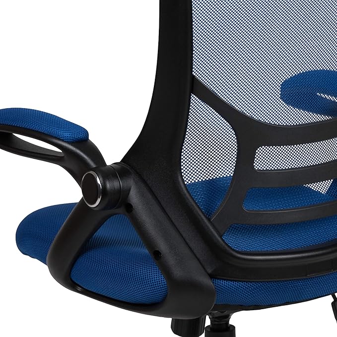 Flash Furniture Porter High-Back Swivel Office Chair with Adjustable Lumbar Support and Seat Height, Ergonomic Mesh Desk Chair with Flip-Up Armrests, Blue/Black - LeafyLoom