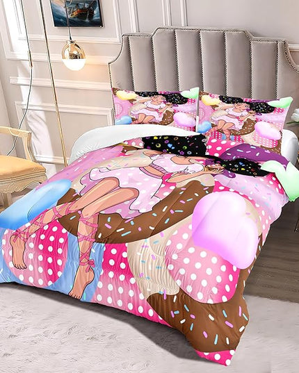 African American Girl Comforter Set Black Girl Comforter Set Princess Bedding with Donut Girl Prints Kids Comforter Sets Gifts for Girls Bedroom Decor Pink Full Size Quilt Sets with 2 Pillowcases - LeafyLoom