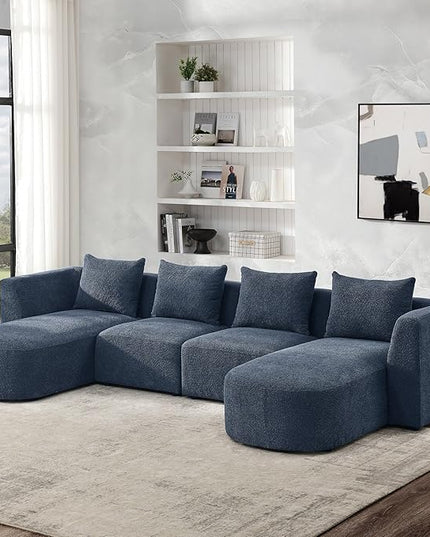 117" U-Shape Sectional Single Seats and Two Chaises, Modular Sofa, DIY Combination, Loop Yarn Fabric for Living Room, Apartment, 117inch, Blue - LeafyLoom