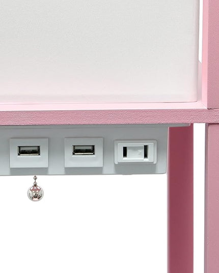 Simple Designs LF1037-LPK-LB Three Shelf Etagere Organizer Storage Floor Lamp with 2 Dual USB Ports and Charging Outlet, Light Pink, with Feit LED Bulb Included - LeafyLoom
