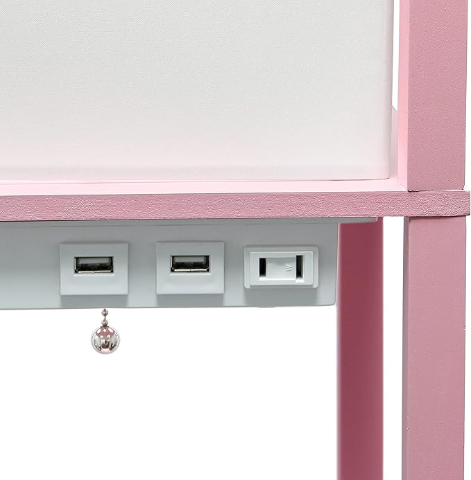 Simple Designs LF1037-LPK-LB Three Shelf Etagere Organizer Storage Floor Lamp with 2 Dual USB Ports and Charging Outlet, Light Pink, with Feit LED Bulb Included - LeafyLoom