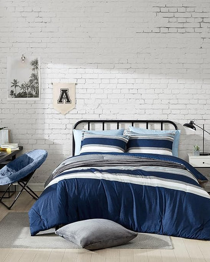 Nautica - Twin XL Comforter Set, Reversible Bedding with Matching Sham, Casual Home Decor, Dorm Room Essentials (Heathered Block Grey, Twin/Twin XL) - LeafyLoom