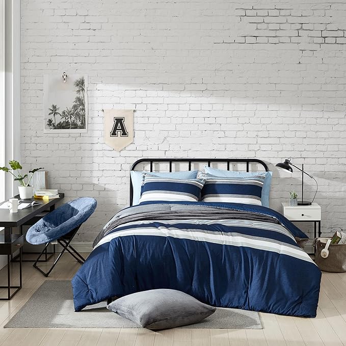 Nautica - Twin XL Comforter Set, Reversible Bedding with Matching Sham, Casual Home Decor, Dorm Room Essentials (Heathered Block Grey, Twin/Twin XL) - LeafyLoom